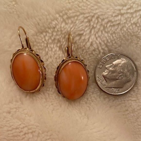 Italian Rare Pink Coral Dangling Pierced Earrings - Picture 10 of 10